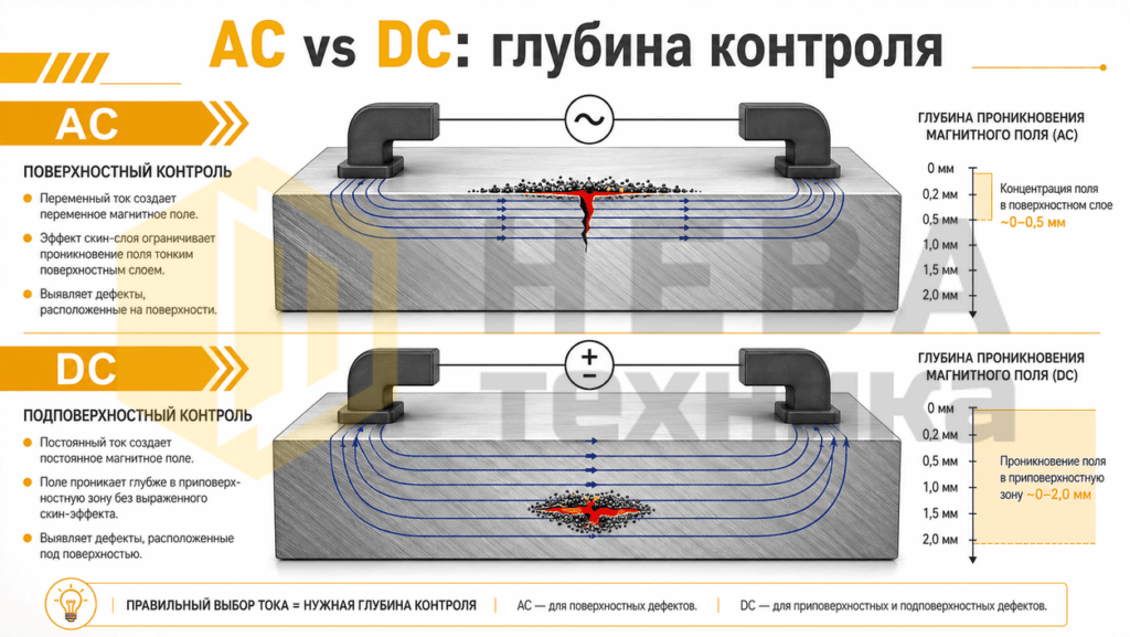 Методы намагничивания деталей при магнитопорошковой дефектоскопии